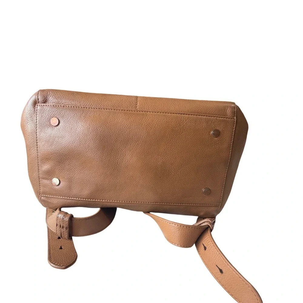 Mina Baie Stevie Tan Pebbled Leather Backpack Diaper Bag Gold Hardware
